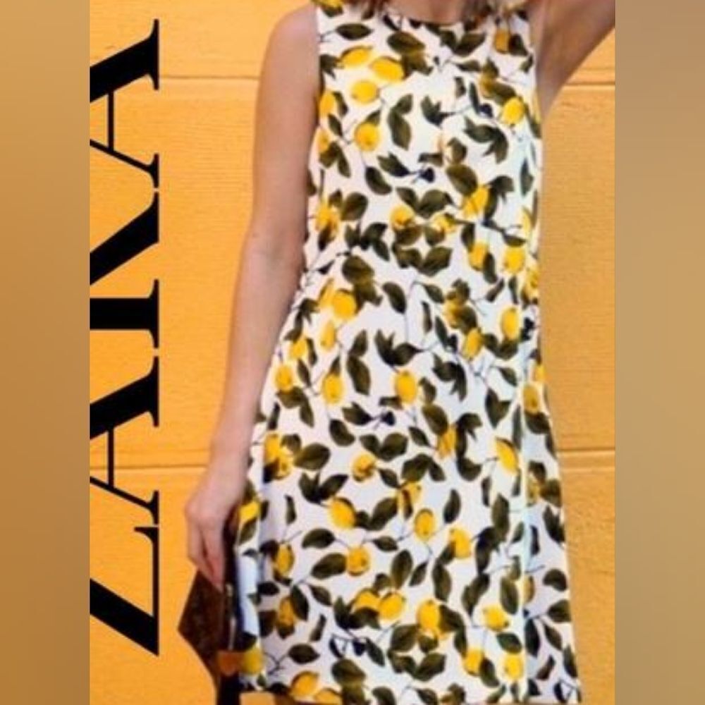 Zara Basic Women's Lemon citrus Print Shift Dress Sz S